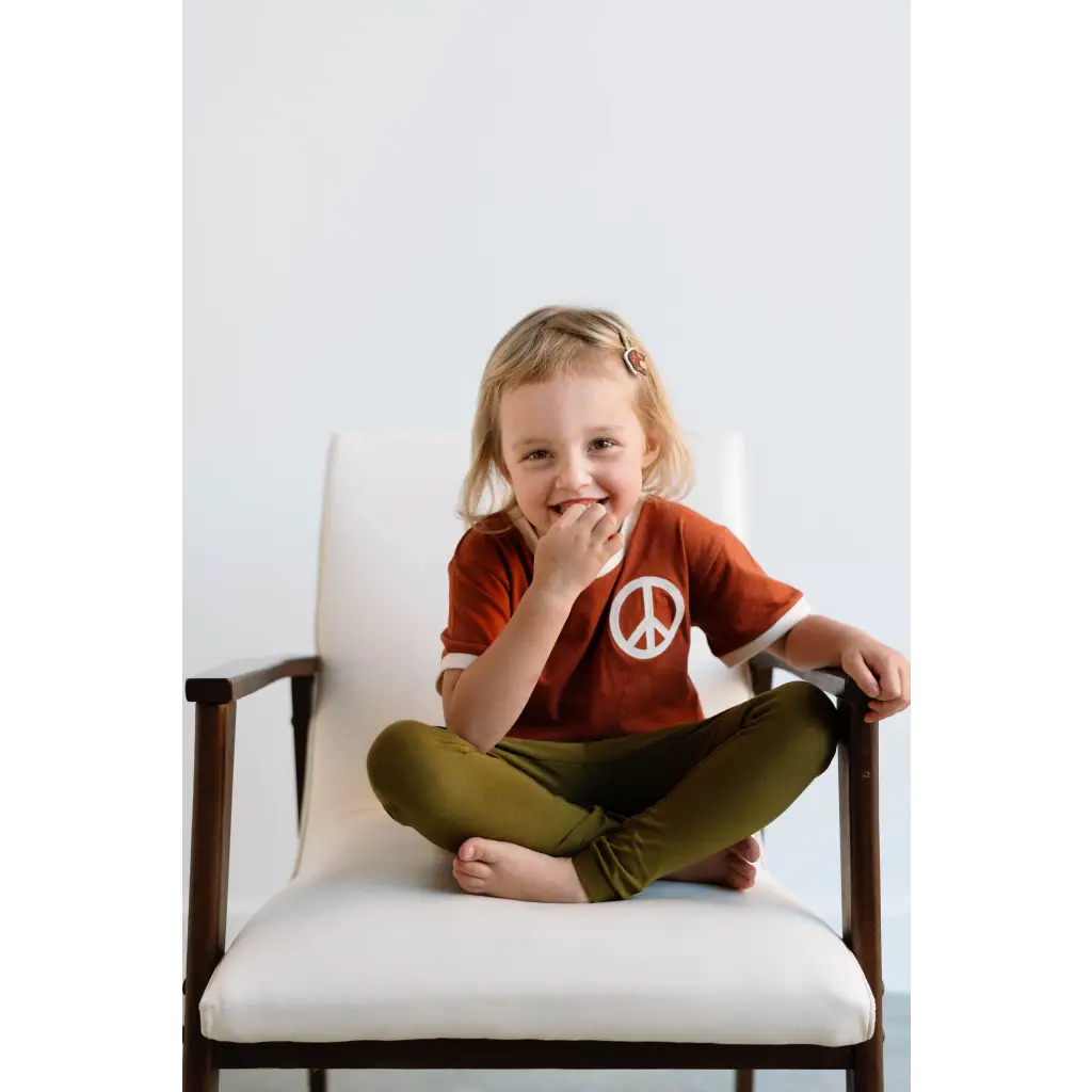 Embroidered Peace Sign T-Shirt in Auburn for Kids