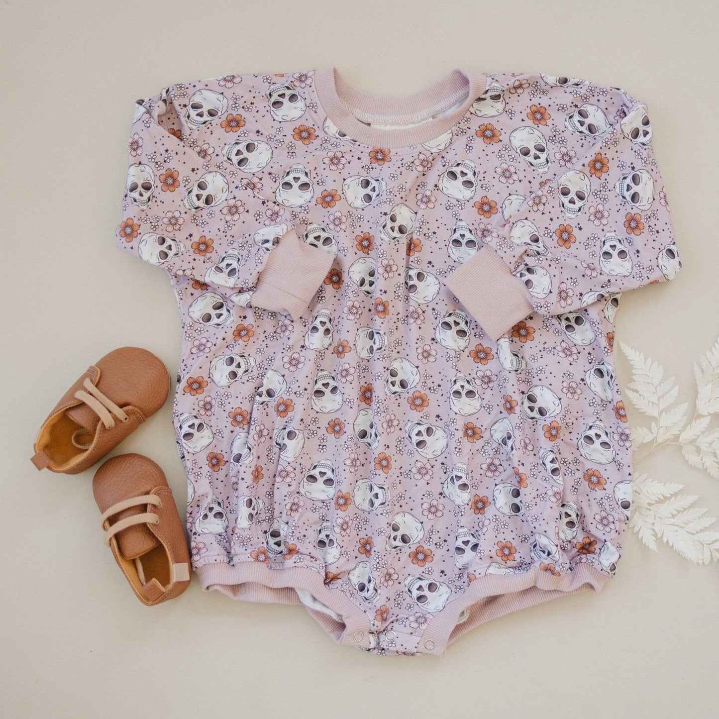 Purple Floral Skulls Bamboo Bubble Romper - Little Joy Co.
