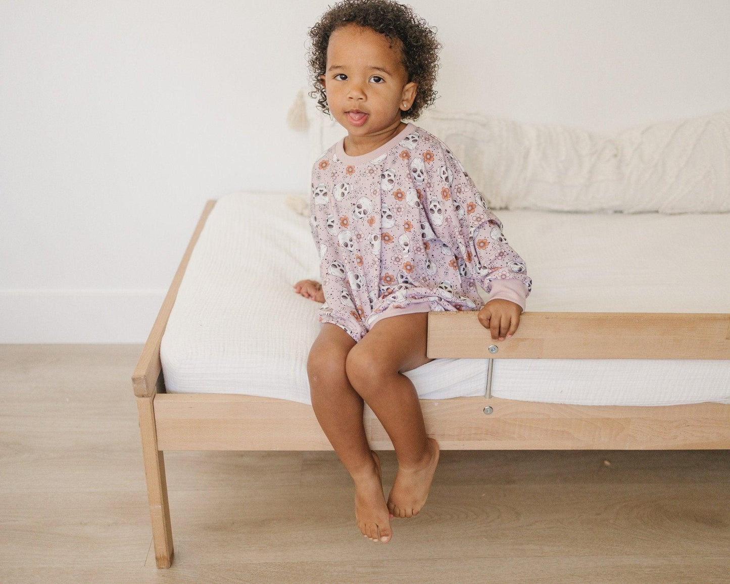 Purple Floral Skulls Bamboo Bubble Romper - Little Joy Co.
