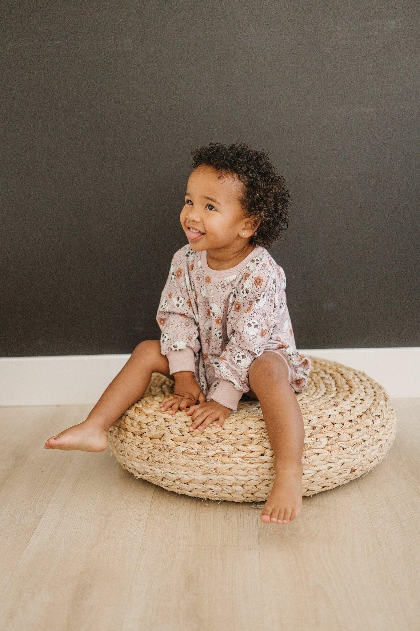 Purple Floral Skulls Bamboo Bubble Romper - Little Joy Co.