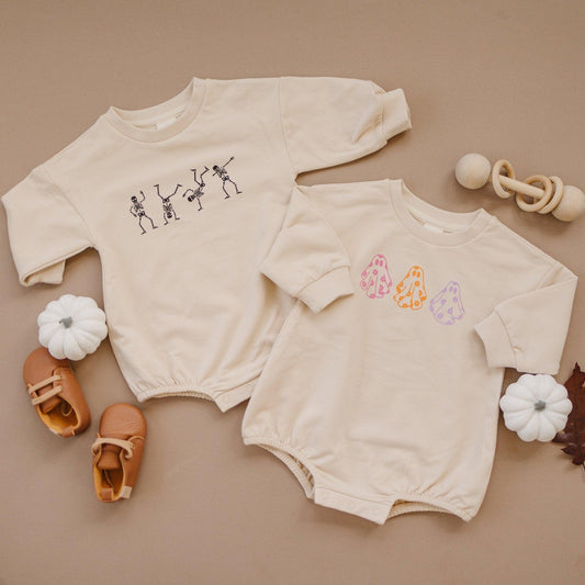 Retro Daisy Ghosts Organic Cotton Sweatshirt Romper - Little Joy Co.