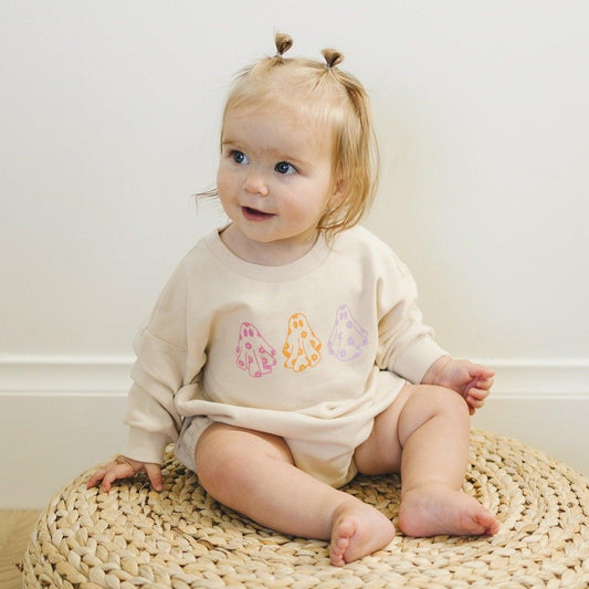 Retro Daisy Ghosts Organic Cotton Sweatshirt Romper - Little Joy Co.