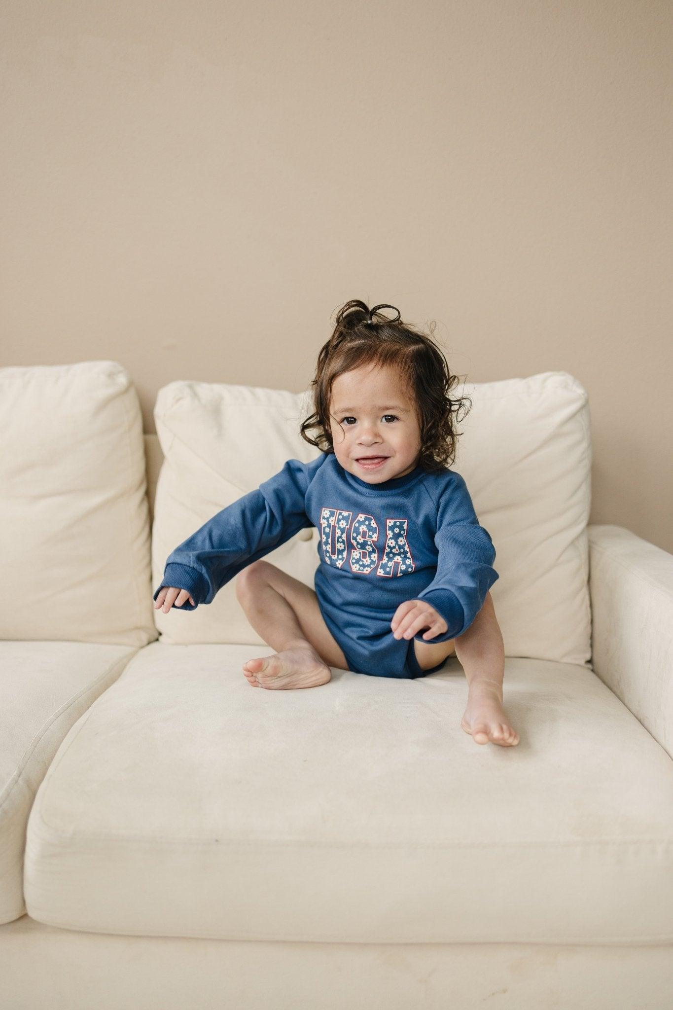 USA Daisy Sweatshirt Romper - Little Joy Co.