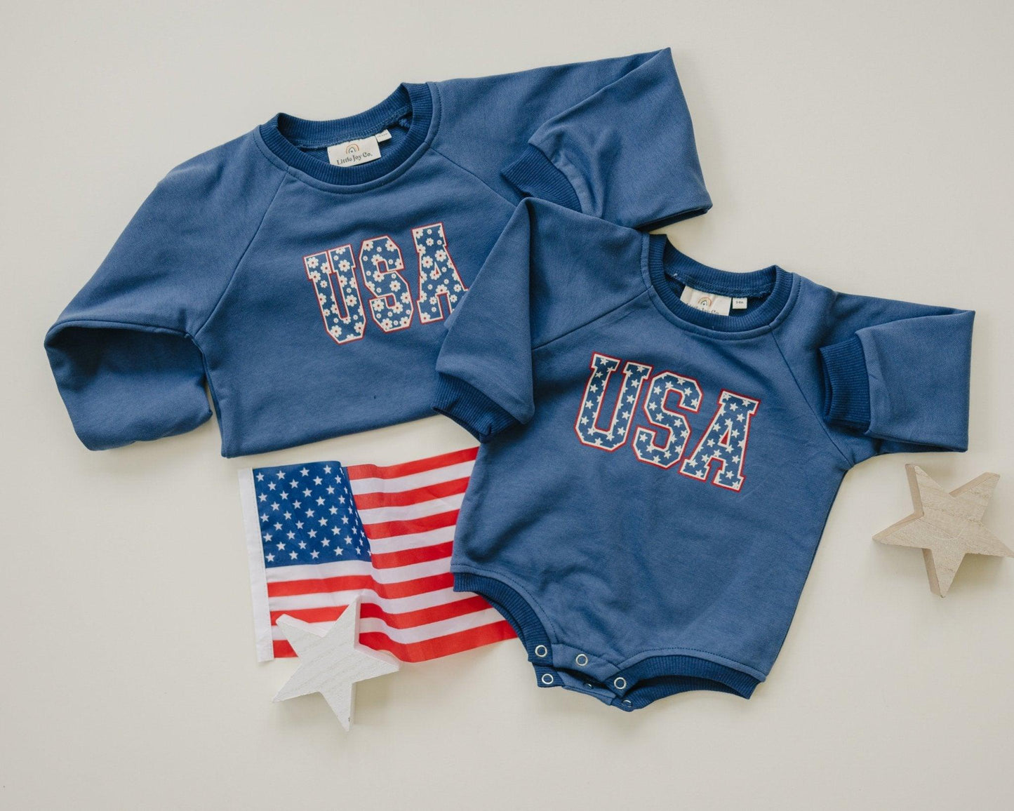 USA Stars Sweatshirt Romper - Little Joy Co.
