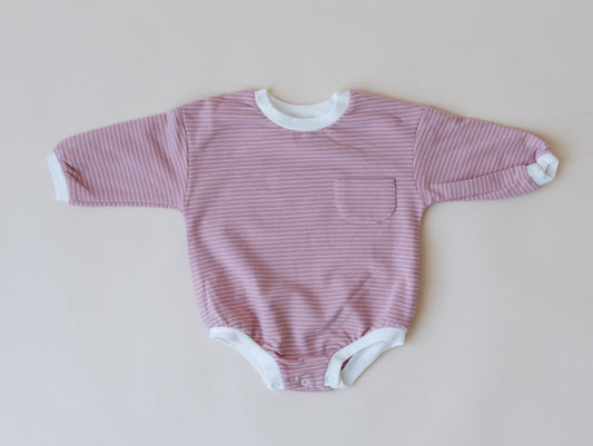 Striped Baby Oversized Sweatshirt Romper - Organic Cotton Sweatshirt Bubble Romper - Neutral Sweatshirt Romper