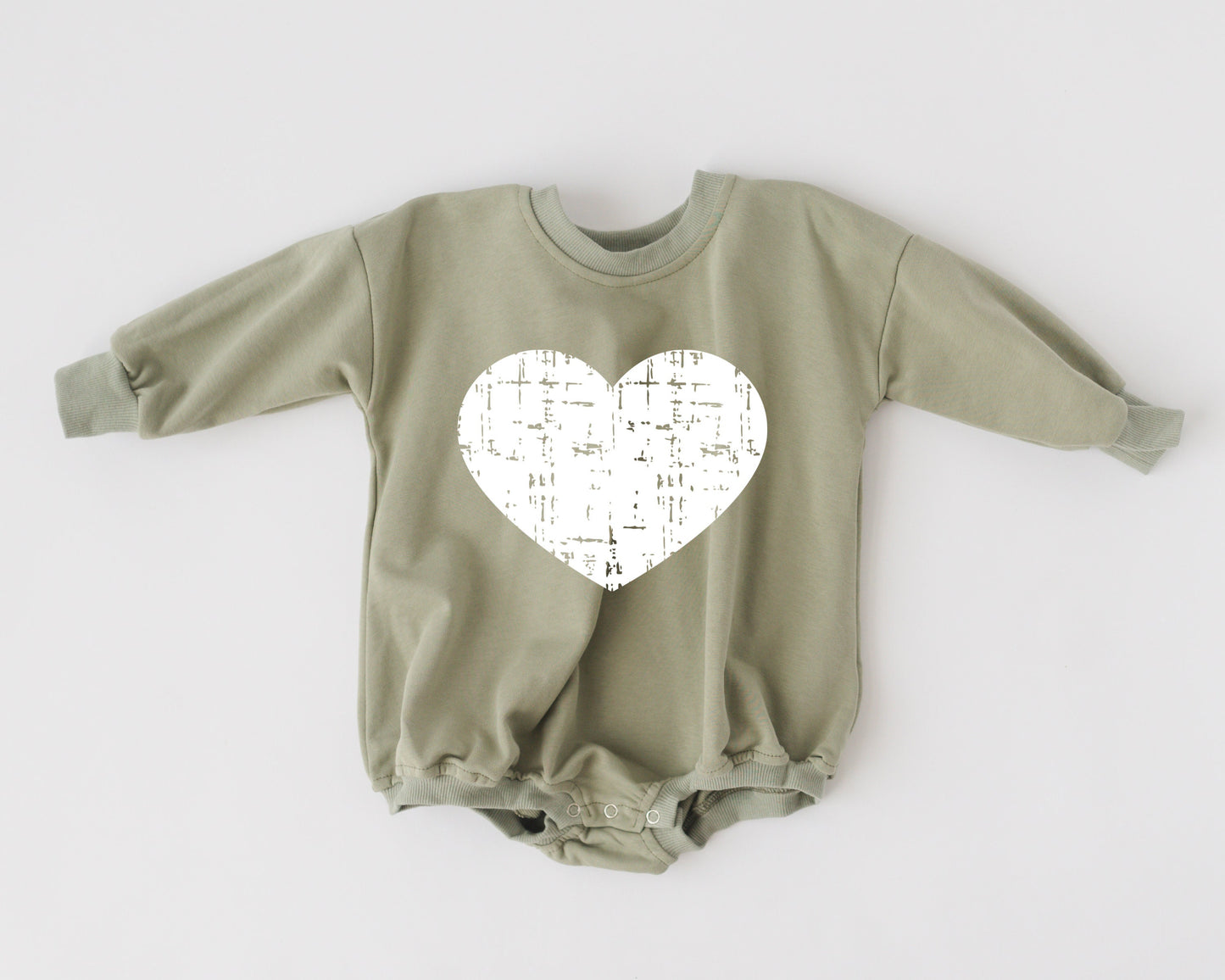 Distressed Heart Graphic Oversized Sweatshirt Romper - Grunge Heart Sweatshirt Bubble Romper - Baby Girl Clothes - V-Day - Valentines Day
