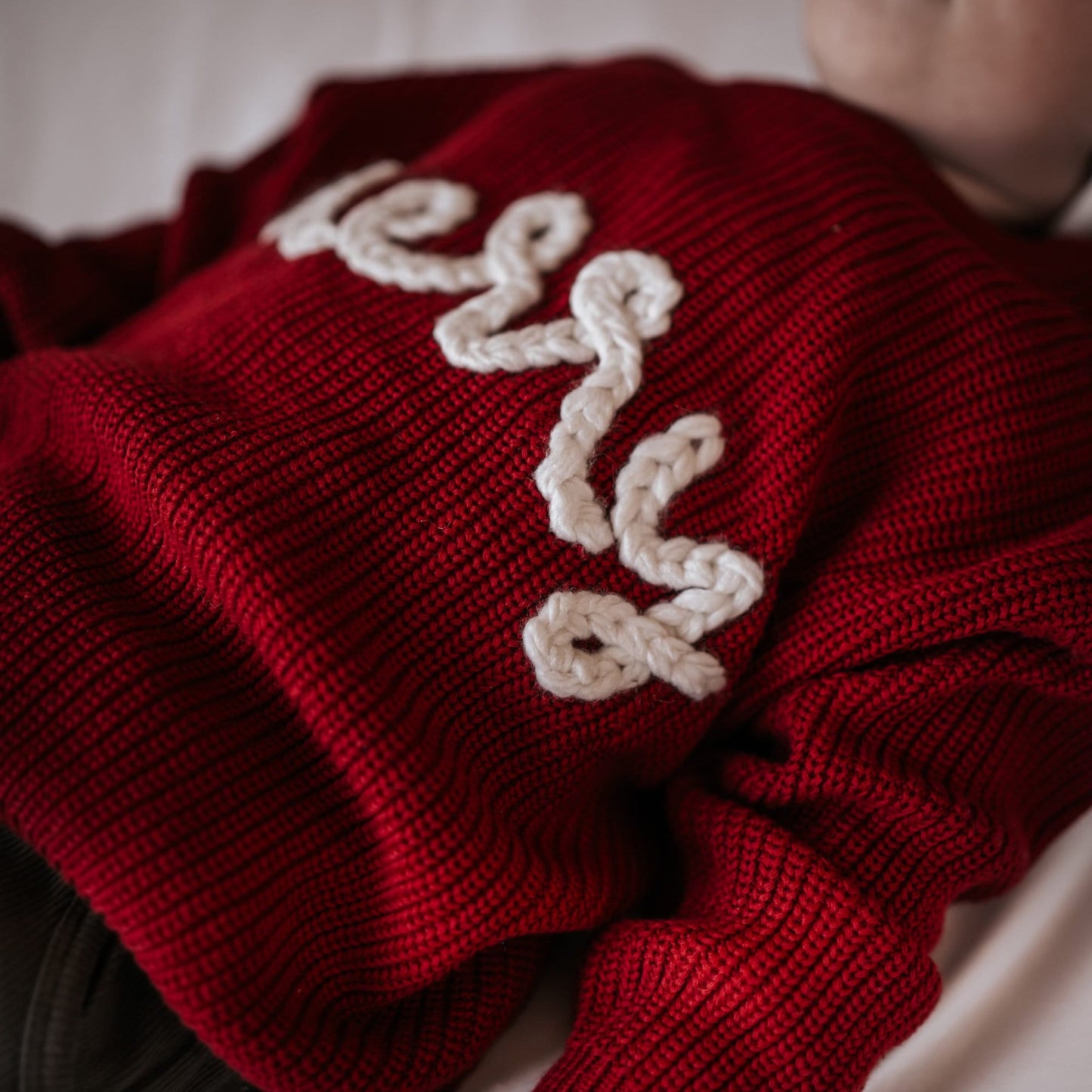 Merry Hand Embroidered Chunky Knit Sweater for Babies & Toddlers - Christmas Embroidered Baby Sweater - Baby Boy or Girl - Red
