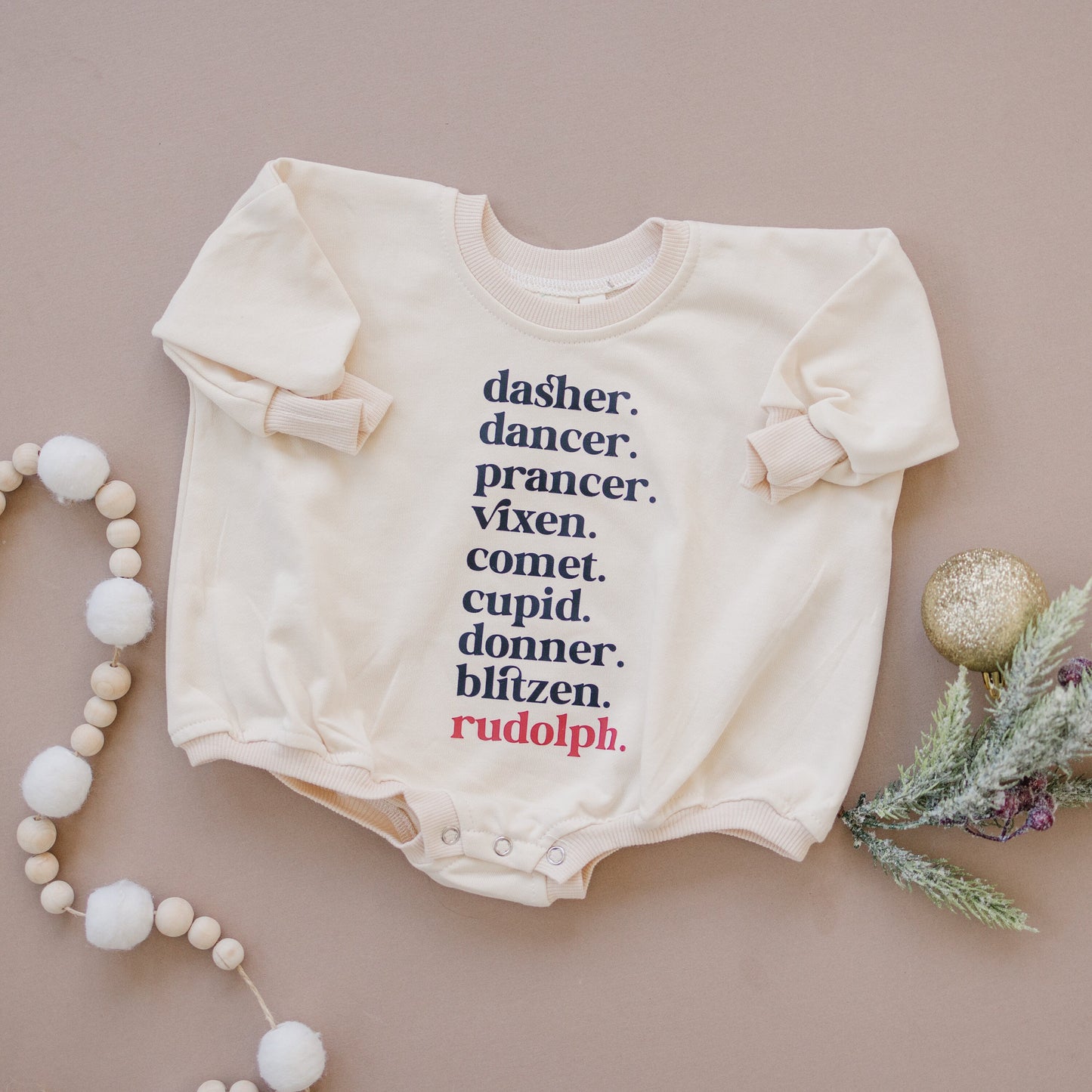 Reindeer Names Oversized Sweatshirt Romper