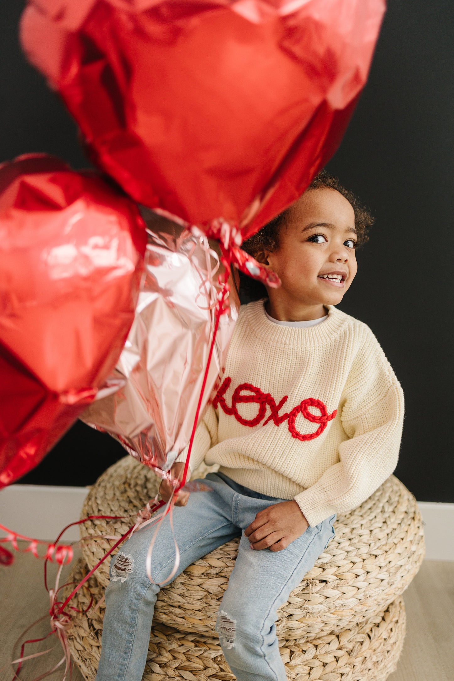 XOXO Hand Embroidered Chunky Knit Sweater for Babies & Toddlers - Valentine's Day Embroidered Baby Sweater - Baby Boy or Girl - Red VDay