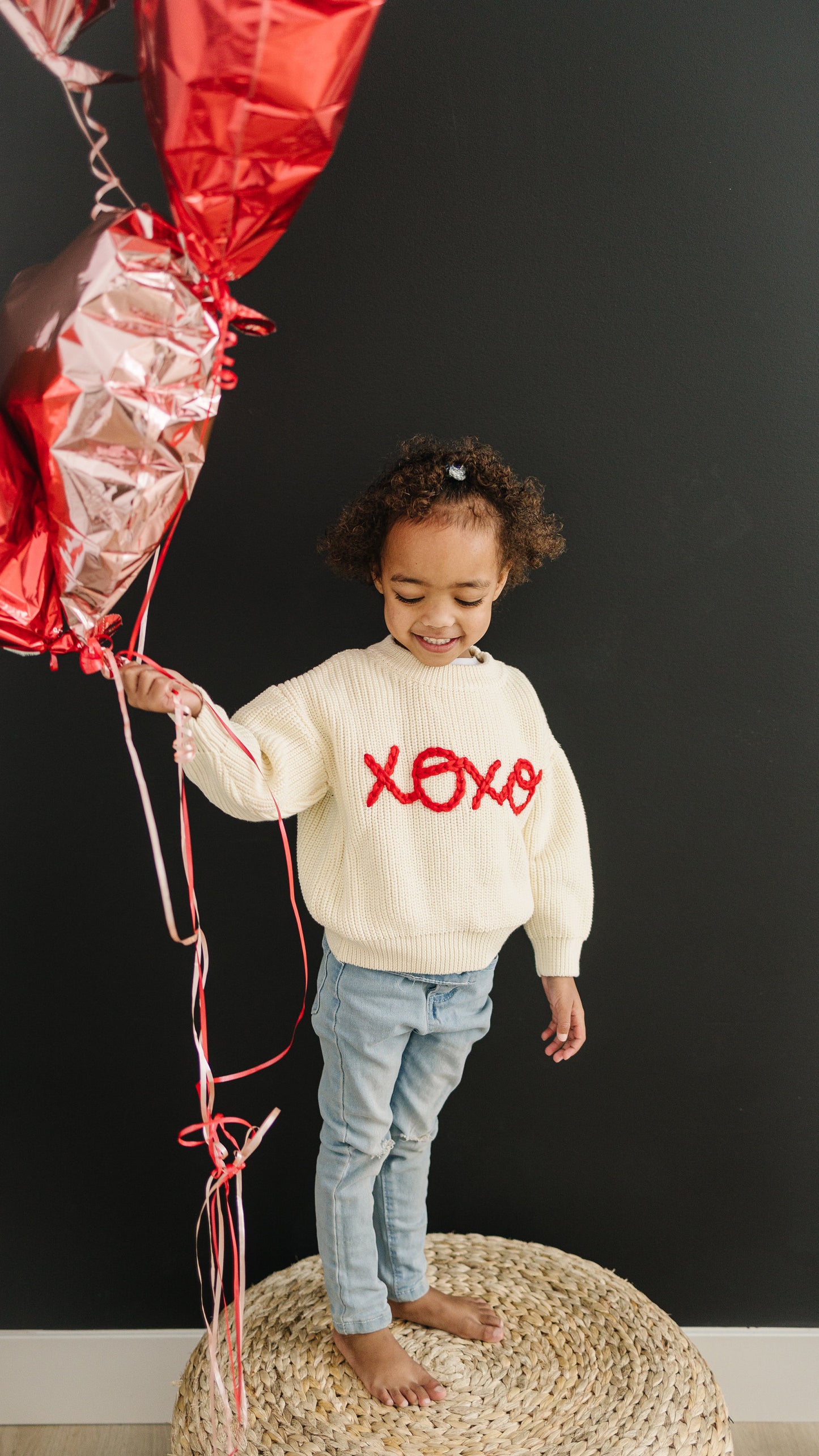 XOXO Hand Embroidered Chunky Knit Sweater for Babies & Toddlers - Valentine's Day Embroidered Baby Sweater - Baby Boy or Girl - Red VDay