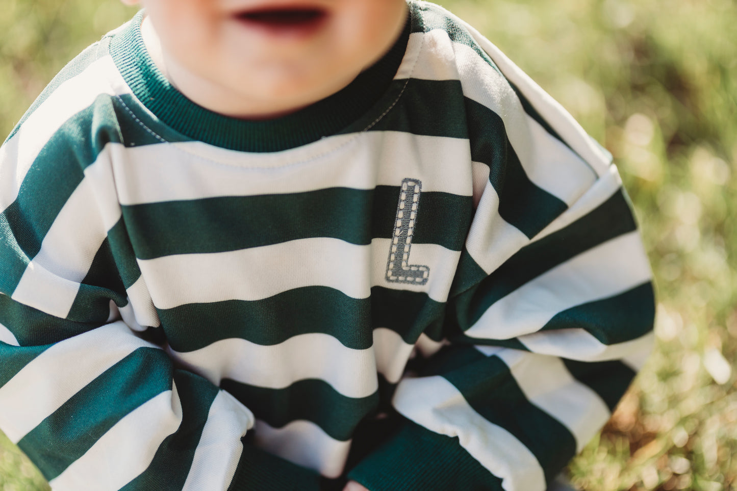 Green Striped Crewneck Sweatshirt - optional custom embroidery