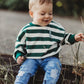 Green Striped Crewneck Sweatshirt - optional custom embroidery