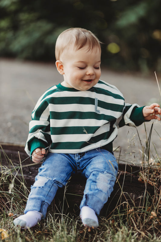 Green Striped Crewneck Sweatshirt - optional custom embroidery