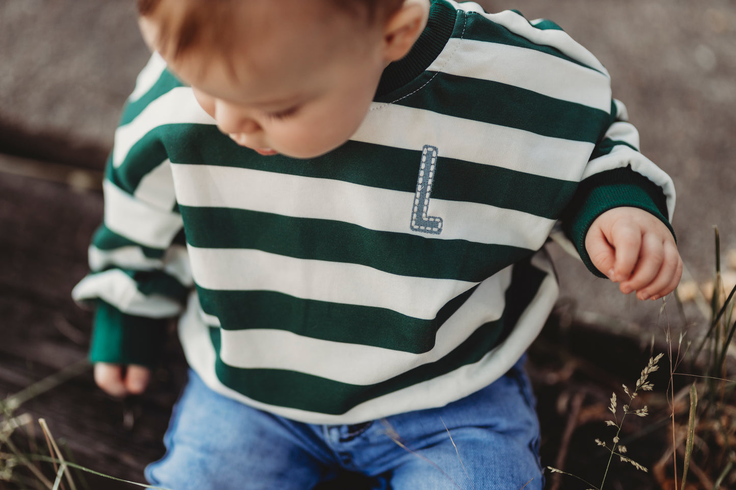 Green Striped Crewneck Sweatshirt - optional custom embroidery
