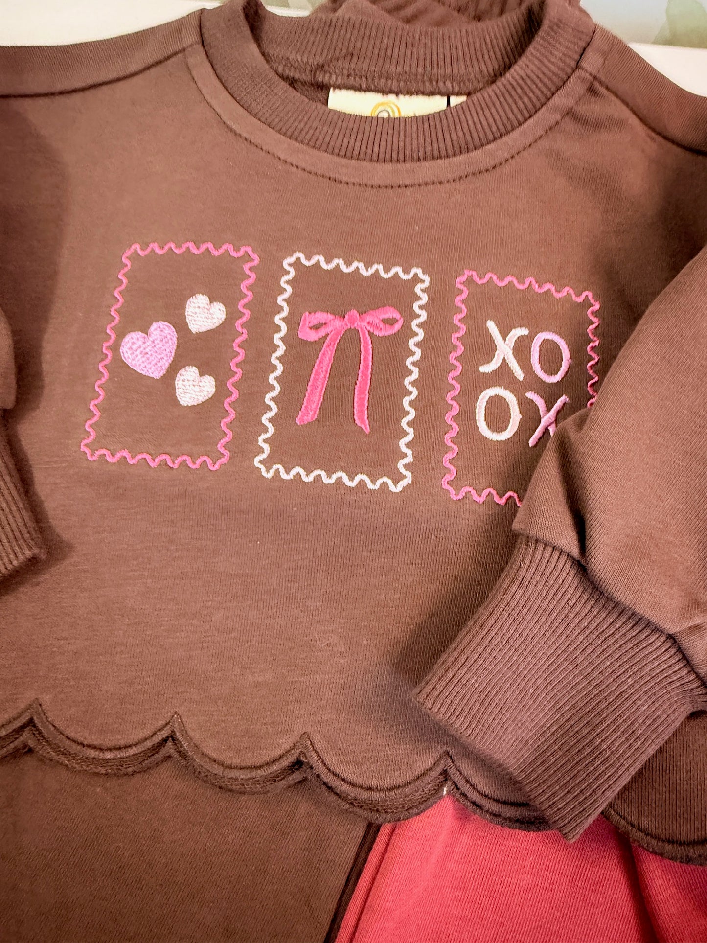 Custom Embroidered Valentine's Stamps Scalloped Set - Red, Cream, or Brown