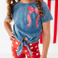 RED Stripe Bow (navy shirt) | Girls Tie-Front Shirt