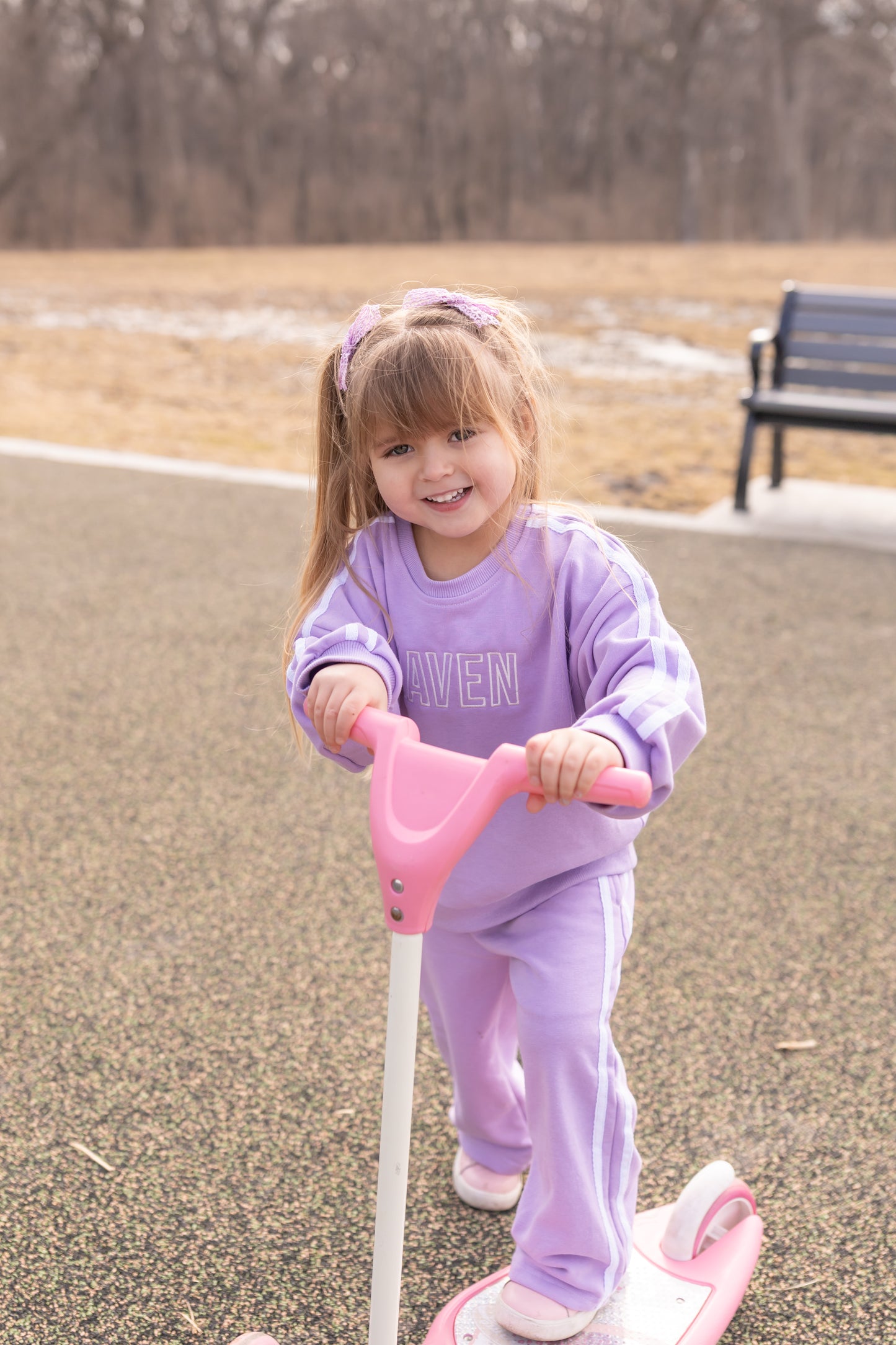 Custom Embroidered Varsity Striped Jogger Set – Purple