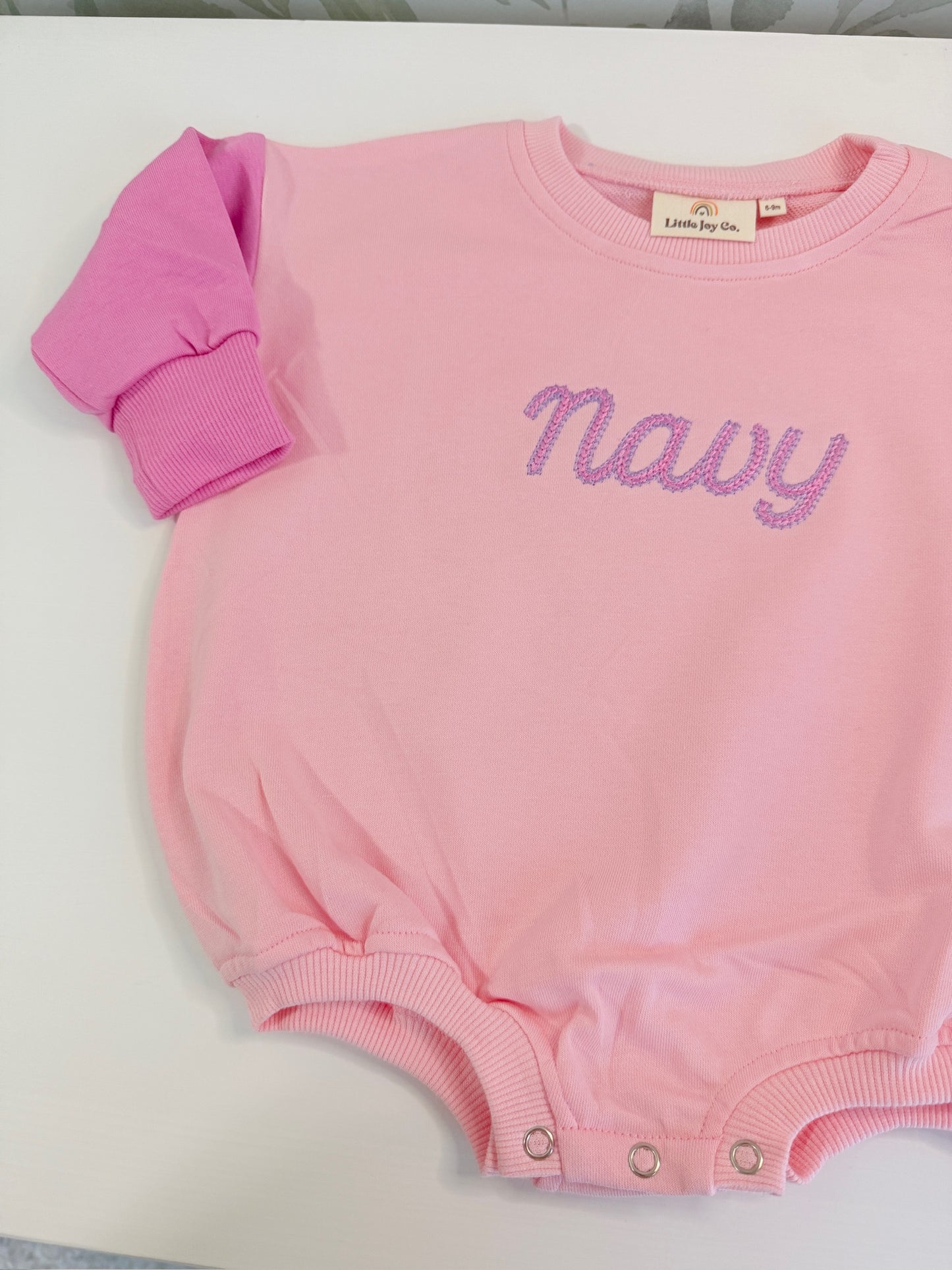 Custom Embroidered Colorblock Sweatshirt Romper