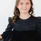 Black Shimmer 3/4 Sleeve Tutu Dress