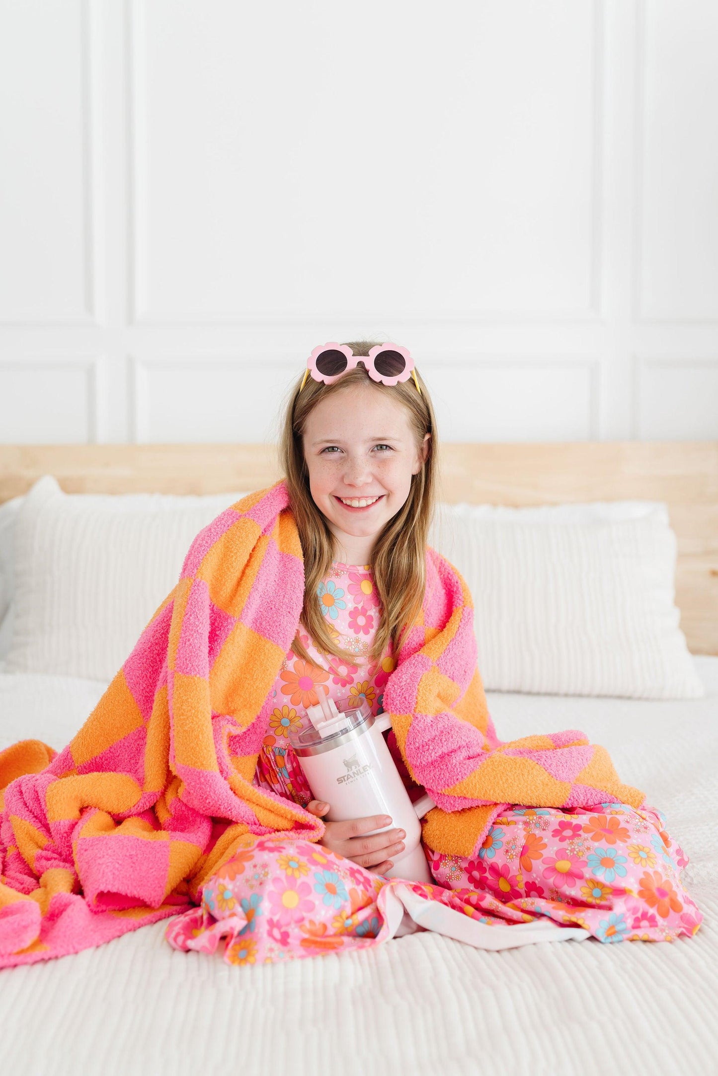 Bright Pink/Orange Checker Cozy Blanket