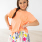 Neon Coral Ruffle Pocket Tee