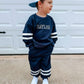 Custom Embroidered Varsity Striped Jogger Set - Navy
