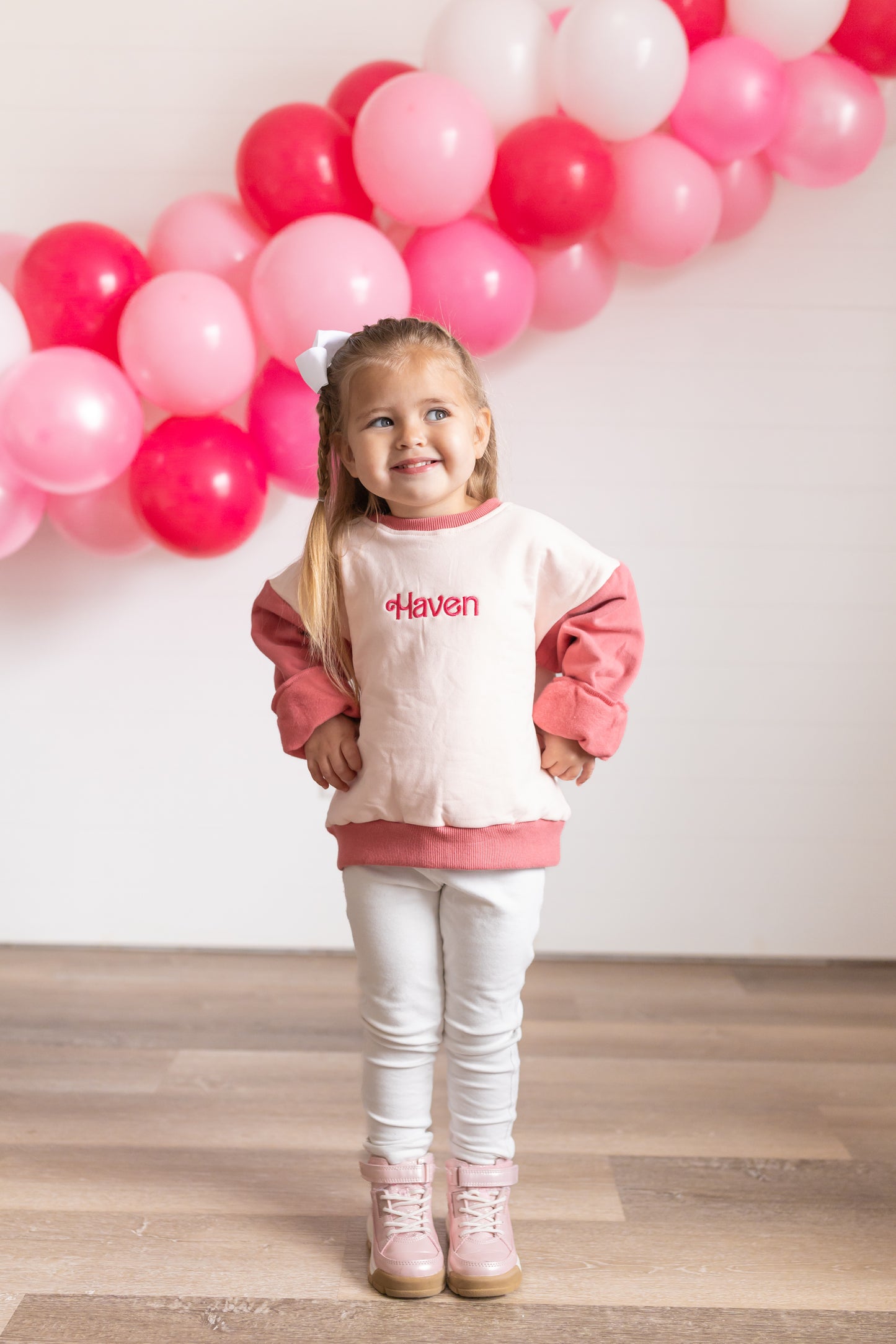 Custom Embroidered Pink Colorblock Sweatshirt