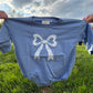 Blue Toile Applique Bow Sweatshirt Romper or Crewneck
