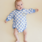 Bubble Romper | Checkered Smiley Blue