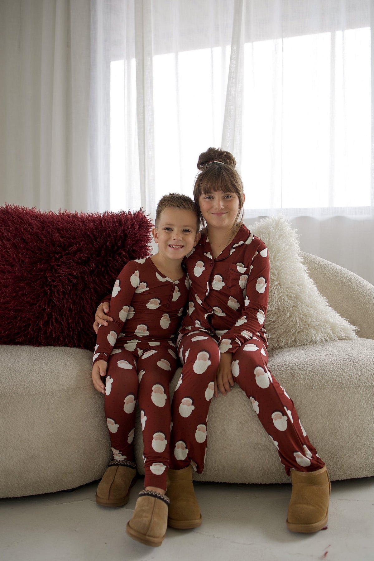 Girl's Bamboo Button Up Lounge Set | Vintage Santa