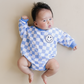 Bubble Romper | Checkered Smiley Blue