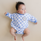 Bubble Romper | Checkered Smiley Blue