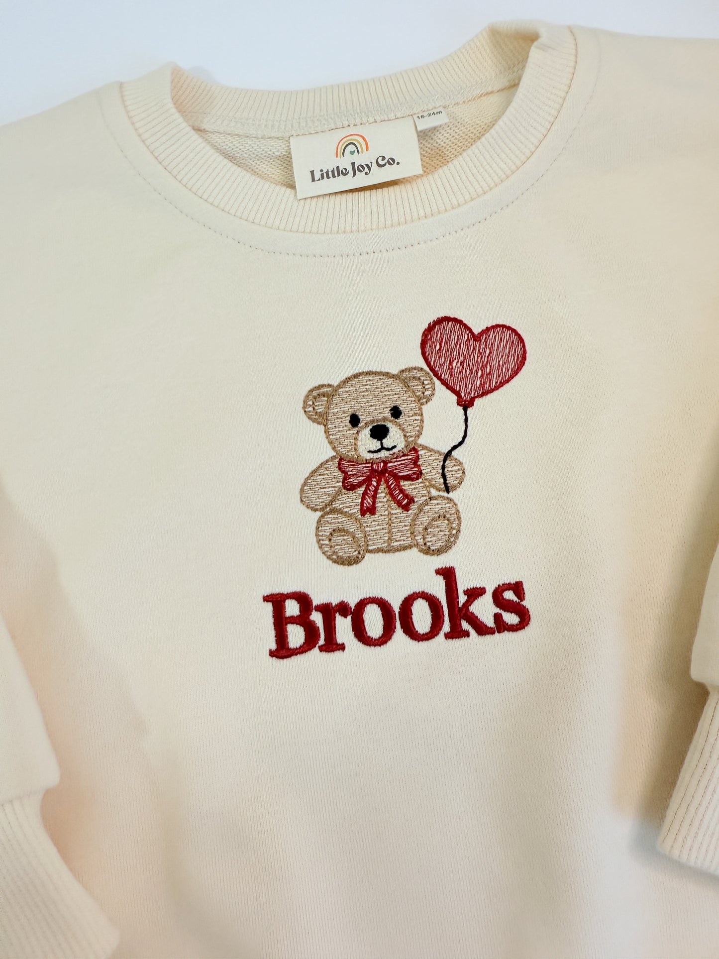 Custom Embroidered Valentine's Day Sweatshirt or Sweatshirt Romper - Balloon Heart Teddy Bear