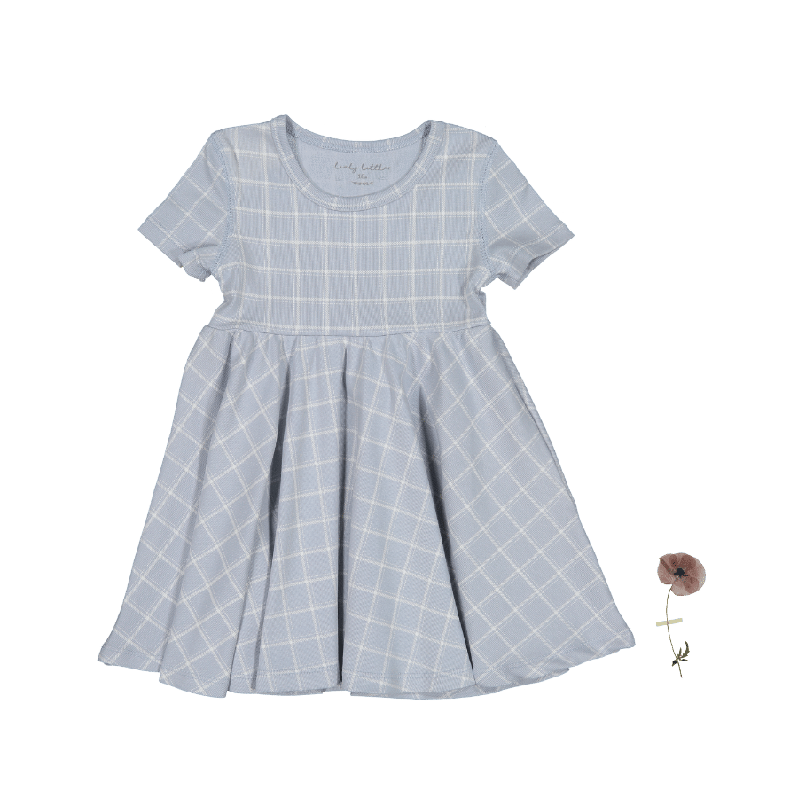 The Printed Short Sleeve Dress - Blue Grid