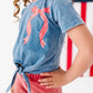 RED Stripe Bow (navy shirt) | Girls Tie-Front Shirt