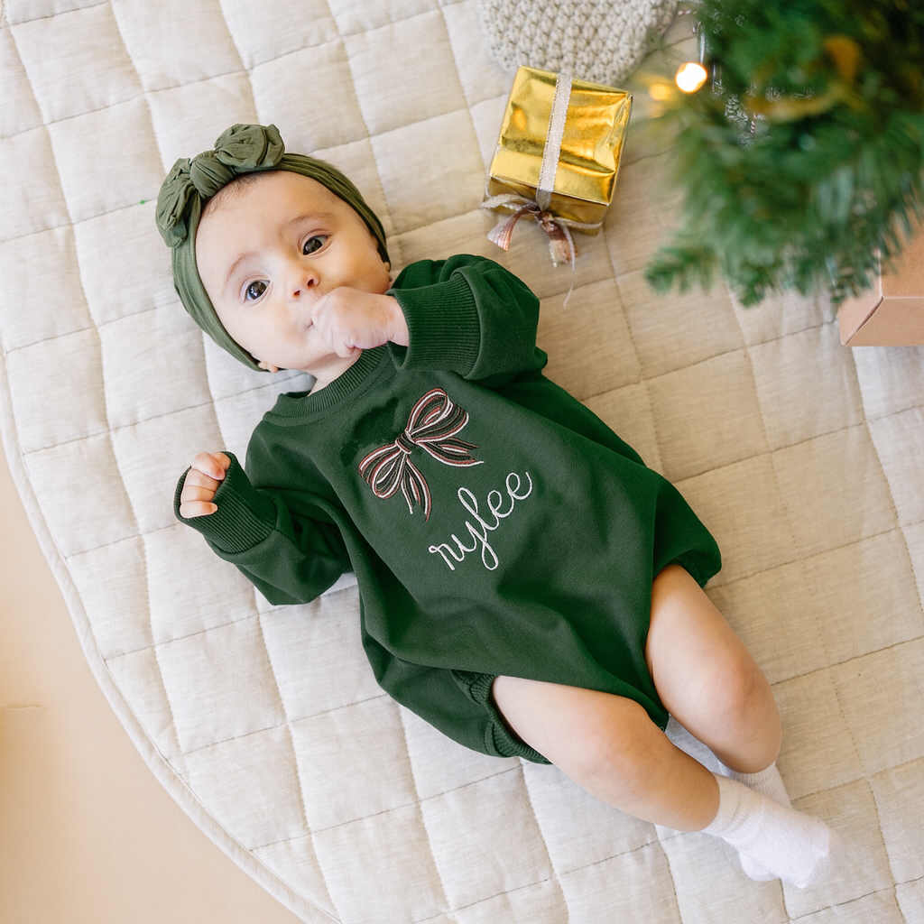 Custom Embroidered Christmas Sweatshirt or Romper - Candy Cane Font
