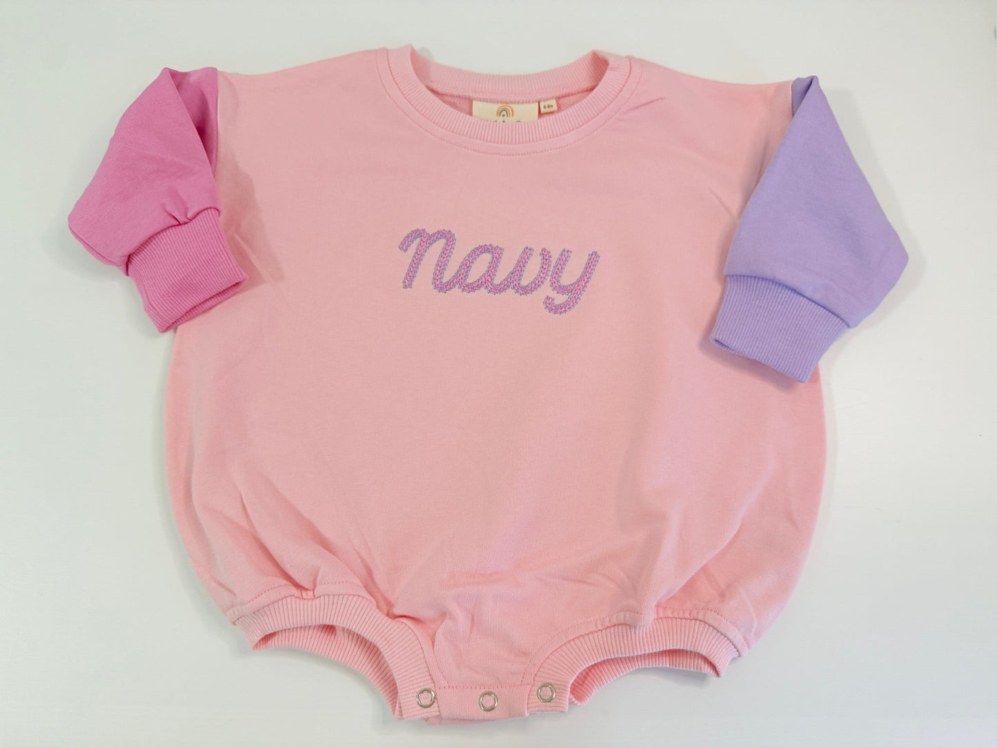 Custom Embroidered Colorblock Sweatshirt Romper
