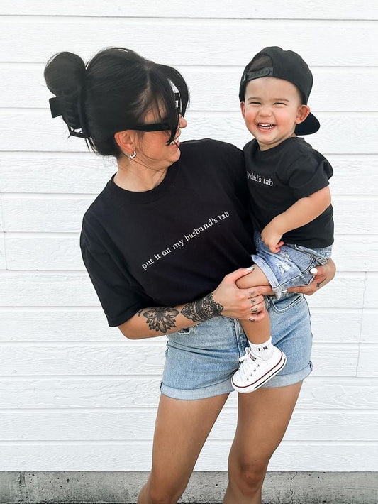 Put It On My Husband's Tab Embroidered T-Shirt