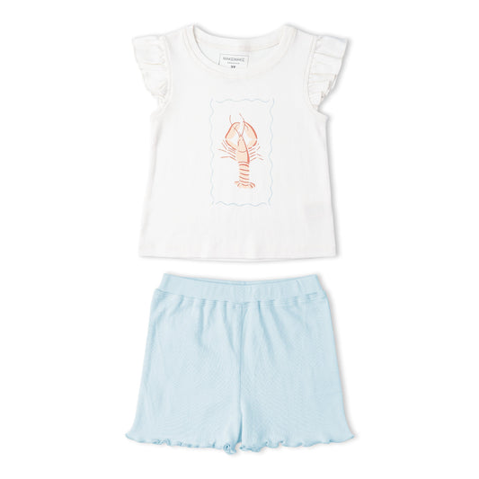 Organic Sleeveless Flutter Top & Shorts Set - Lobster