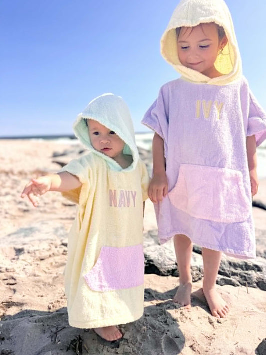 Colorblock Terry Beach Towel Poncho with Optional Custom Embroidery - more colors