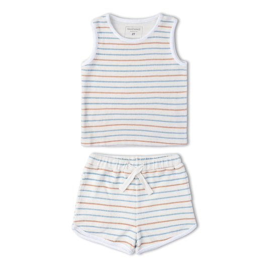 Organic Sleeveless Tee & Shorts Set - Cabana Stripes