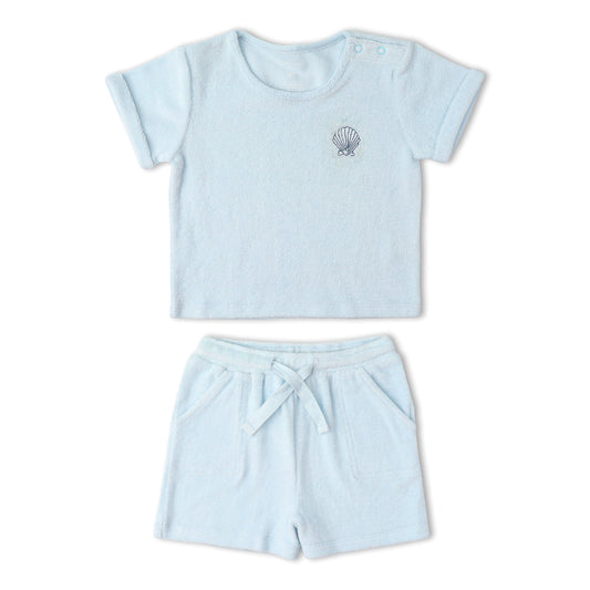 Organic Terry Tee & Shorts Set - Light Blue