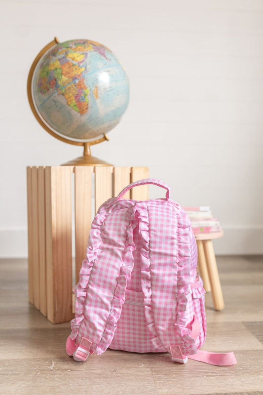 Custom Embroidered Ruffle Backpack - Gingham or Stripes
