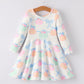 Fall Halloween & Thanksgiving Pumpkin Bow Print Long Sleeve Dress