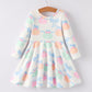 Fall Halloween & Thanksgiving Pumpkin Bow Print Long Sleeve Dress