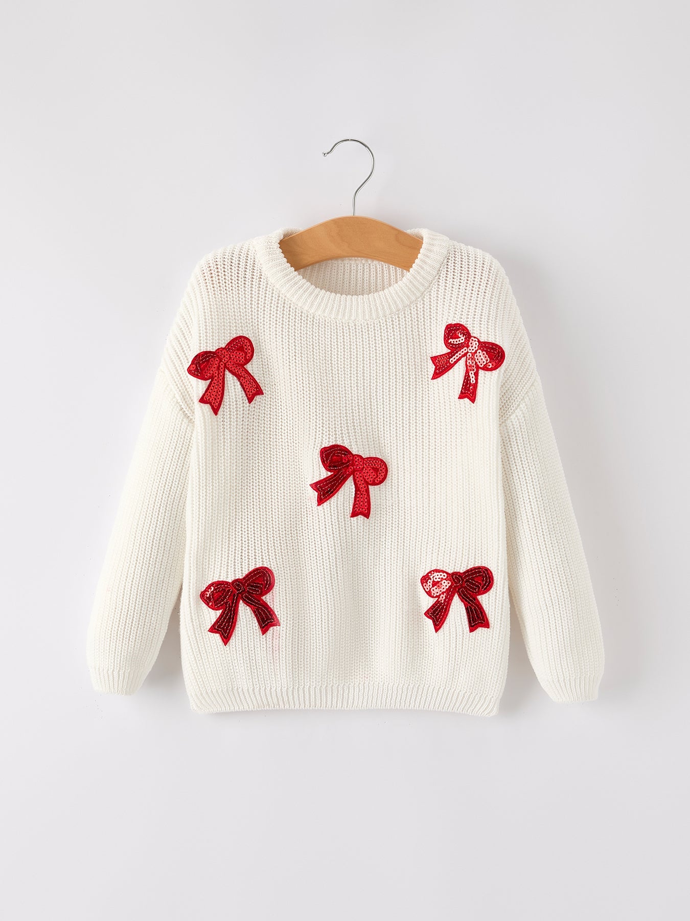 Winter Christmas Girls Bow Sequins Pullover Sweater