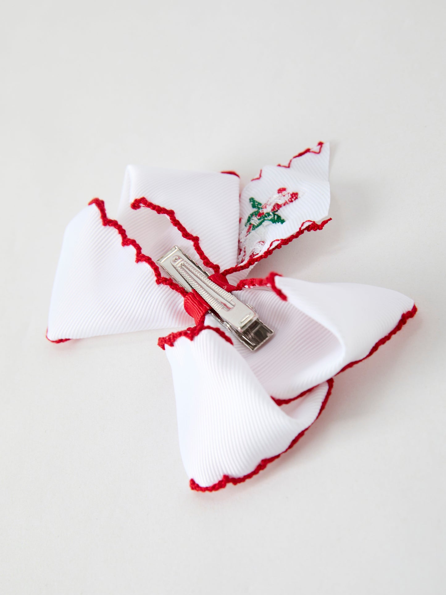 Christmas Candy Cane Embroidered Bow Hair Clip