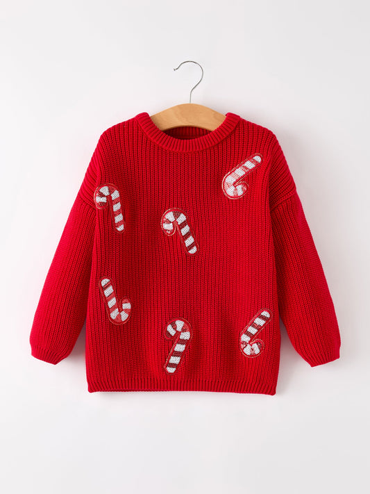 Christmas Winter Cane Girls Red Pullover
