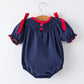 Christmas Holiday Celebration Baby Girls Romper: Navy with Santa Sleigh