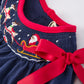 Christmas Holiday Celebration Baby Girls Romper: Navy with Santa Sleigh
